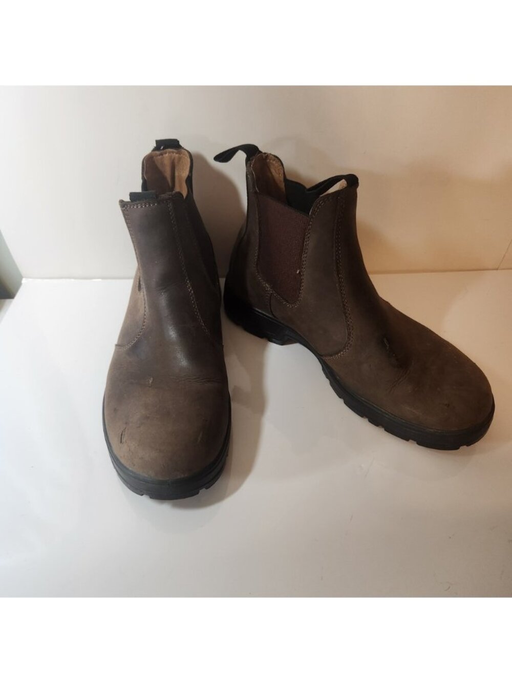 FarWest Mens Brown Leather Chelsea Boots Poron Comfort Lug Sole Size 8.5